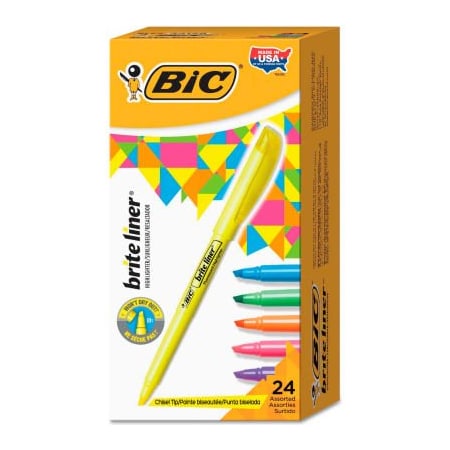 Bic BIC Brite Liner Highlighter, Chisel Tip, Assorted Colors, 24/Set BL241-AST